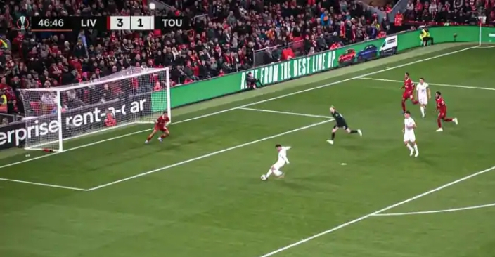 Trent Alexander-Arnold saves Liverpool goalkeeper Caoimhin Kelleher’s blushes with an incredible goal line clearance.